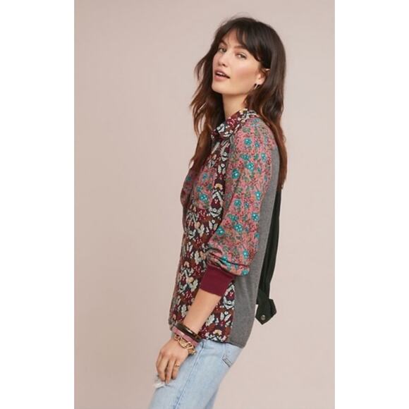 Anthropologie Women's Blouse Top Shirt Tiny Printed XS Olsen Floral Buttondown - Picture 2 of 9
